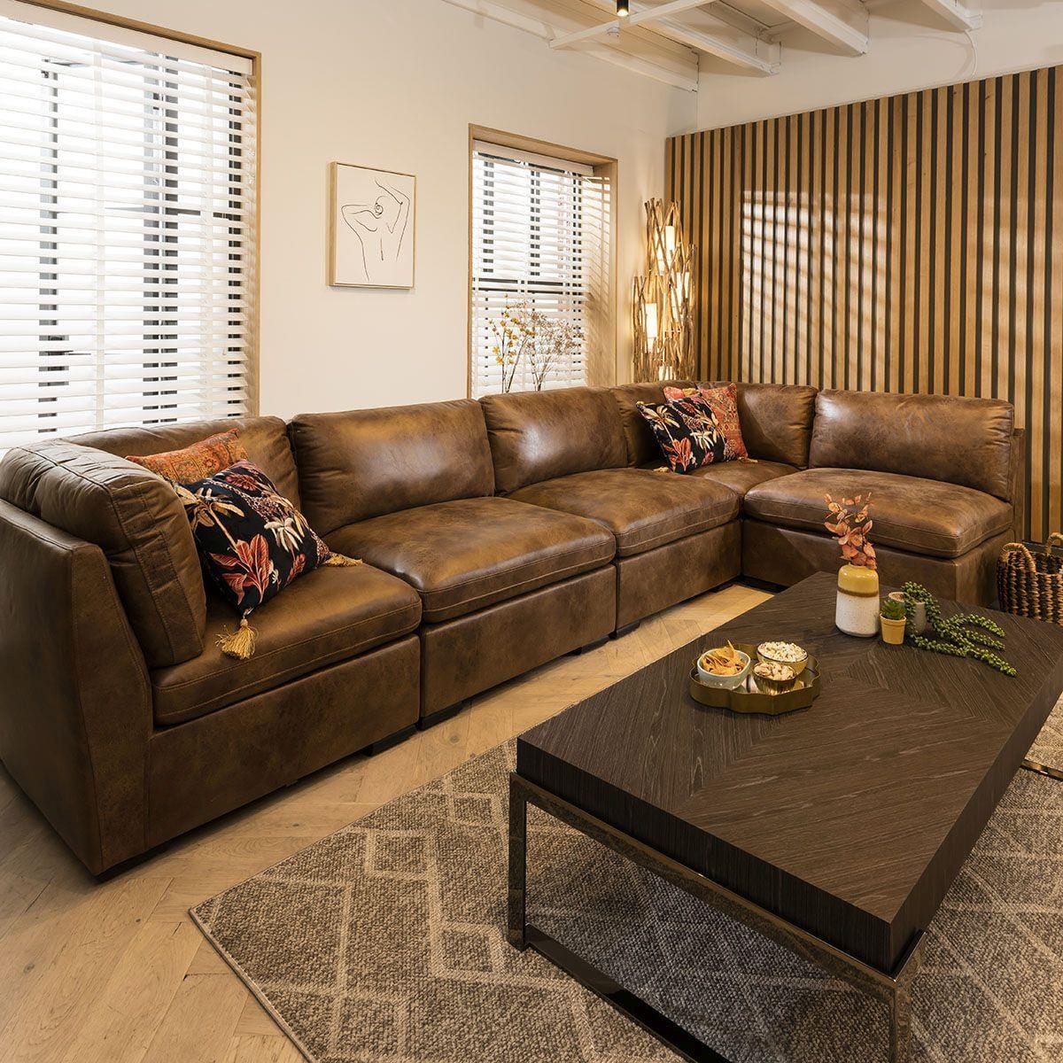 Mikey 6 Seater Corner Sofa Brown 380x190cm 13L