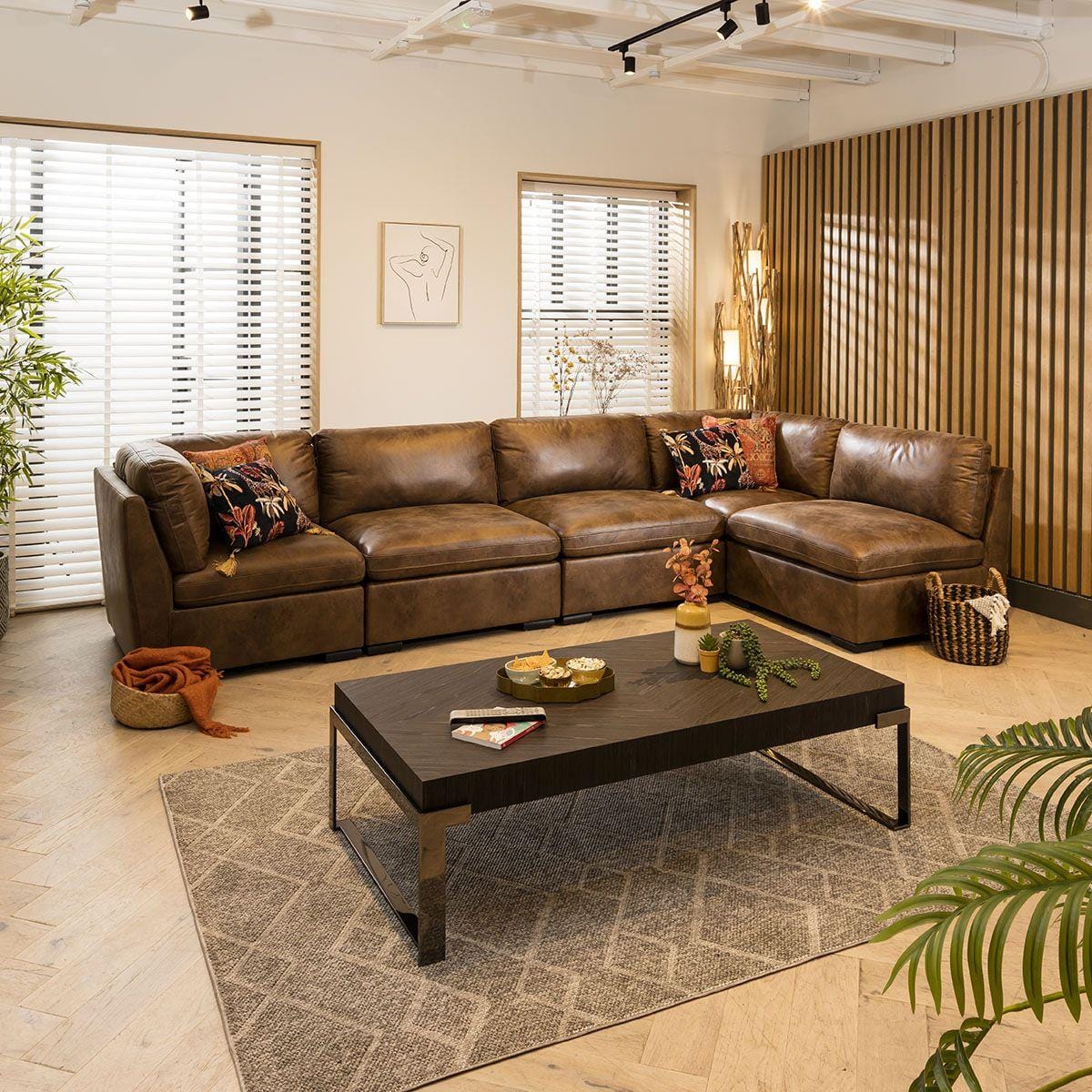 Mikey 6 Seater Corner Sofa Brown 380x190cm 13L