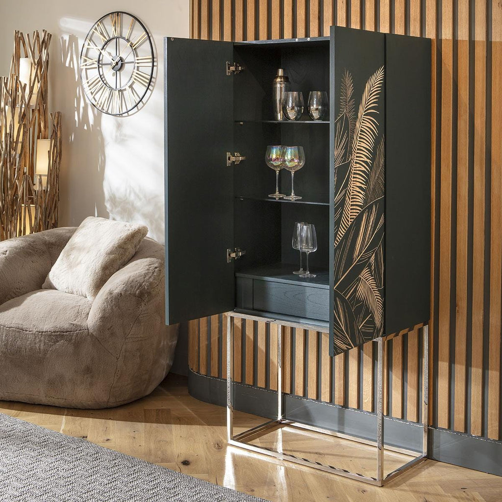 Monty Hand-Carved Tall Decorative Bar Wine Cabinet Black 80x180cm