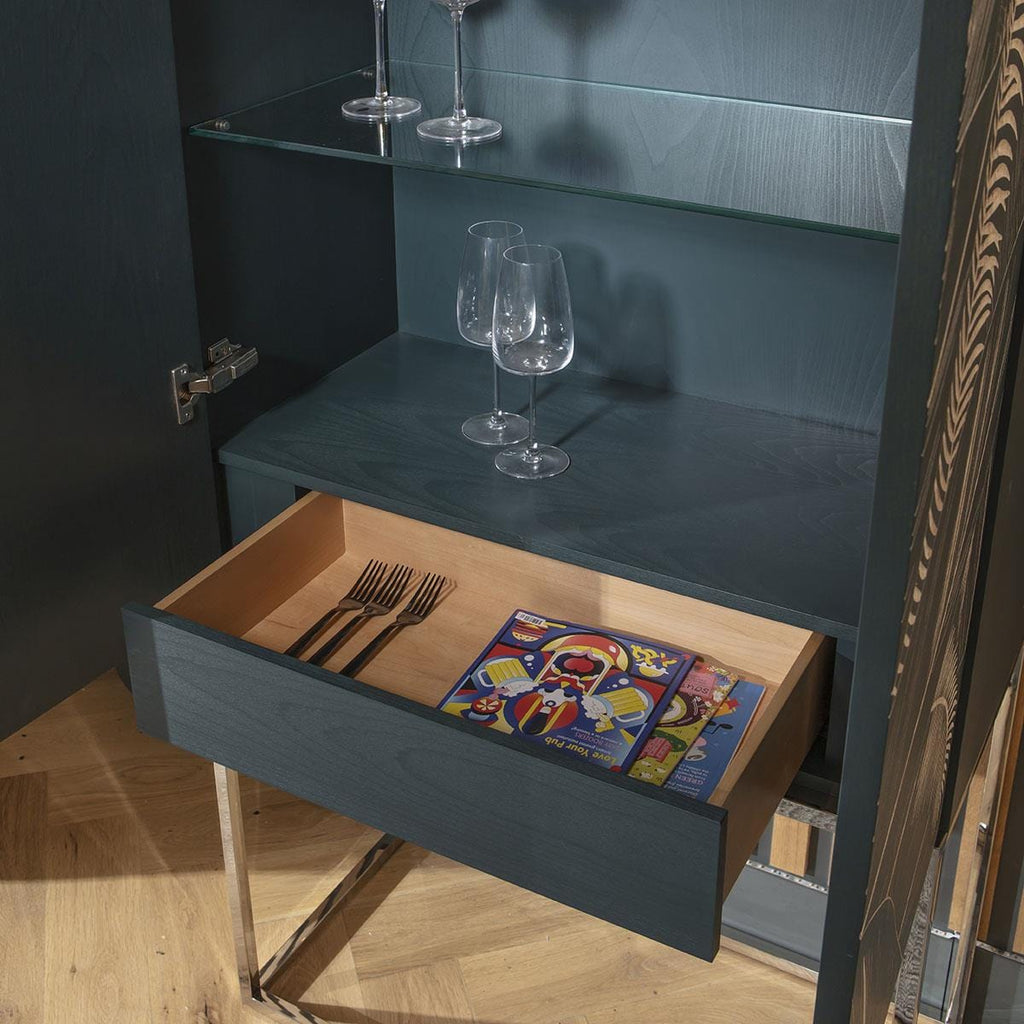 Monty Hand-Carved Tall Decorative Bar Wine Cabinet Black 80x180cm