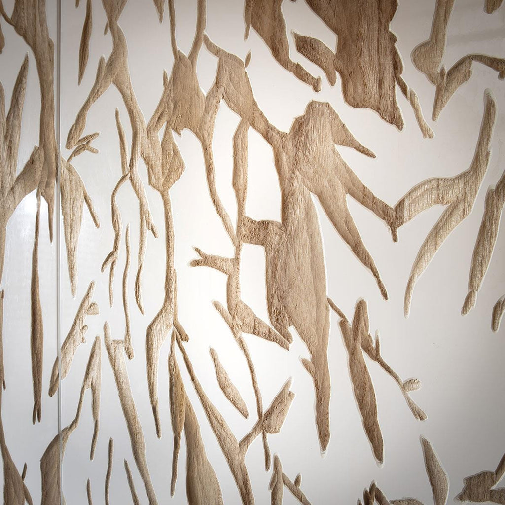 Monty Hand-Carved Tall Wooden Wine Bar Storage Cabinet White 80x180cm