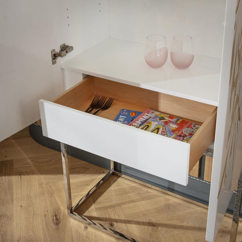 Monty Hand-Carved Tall Wooden Wine Bar Storage Cabinet White 80x180cm