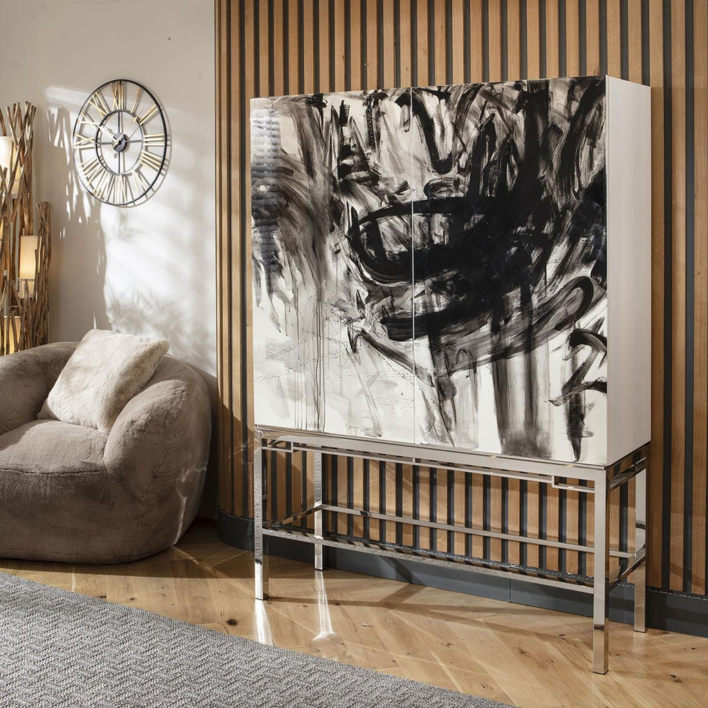Monty Hand-Painted Large Bar Storage Cabinet Black & White 137x190cm