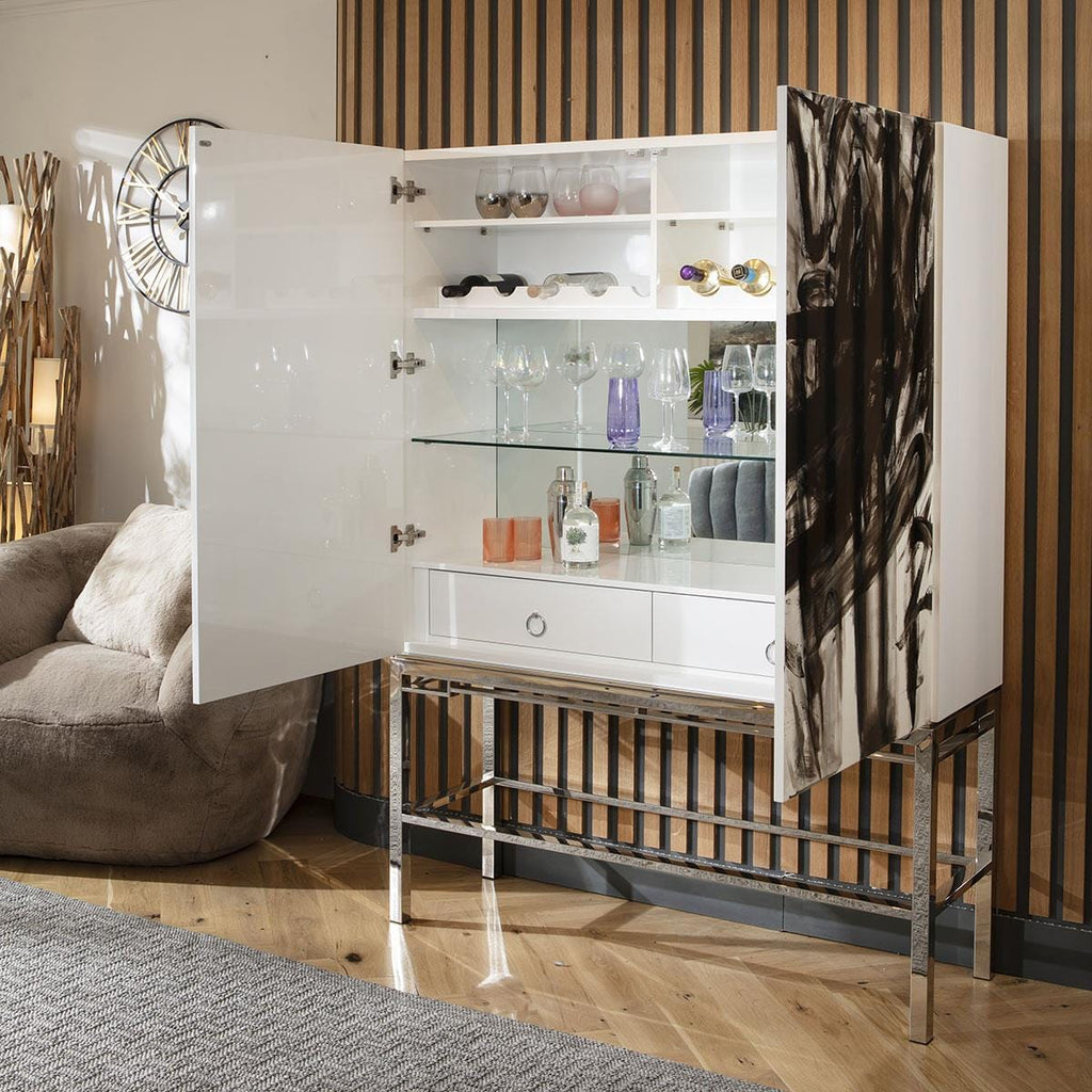 Monty Hand-Painted Large Bar Storage Cabinet Black & White 137x190cm