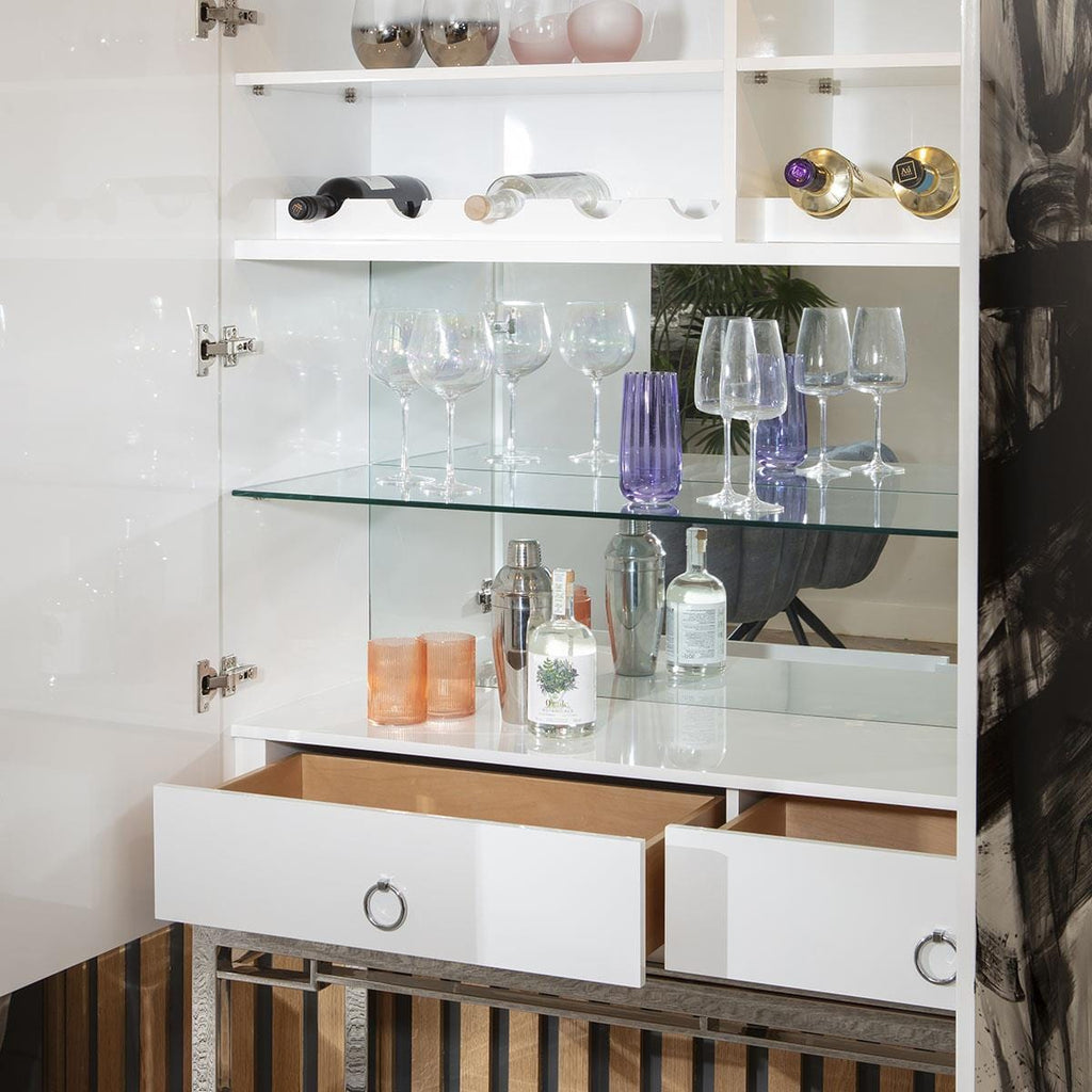 Monty Hand-Painted Large Bar Storage Cabinet Black & White 137x190cm