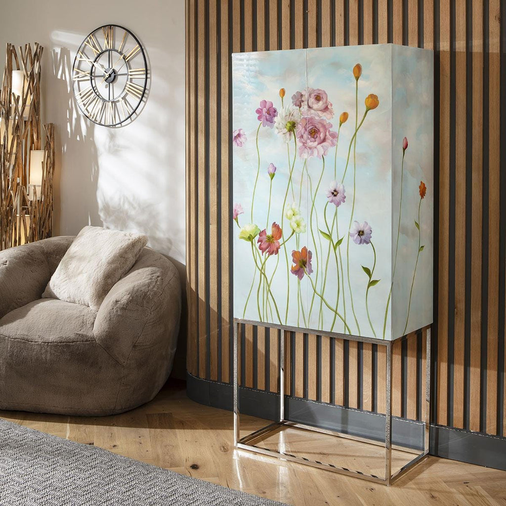 Monty Hand-Painted Tall Decorative Bar Storage Cabinet White 80x180cm