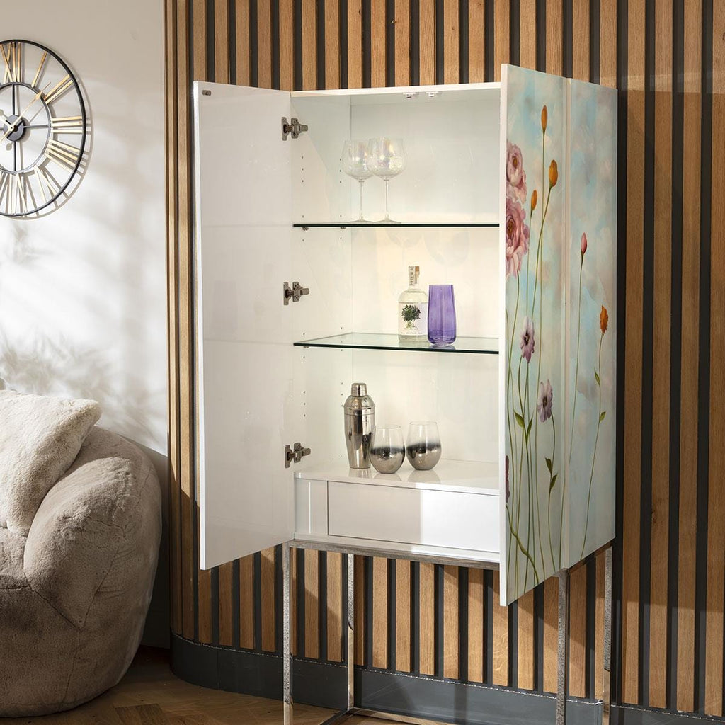 Monty Hand-Painted Tall Decorative Bar Storage Cabinet White 80x180cm