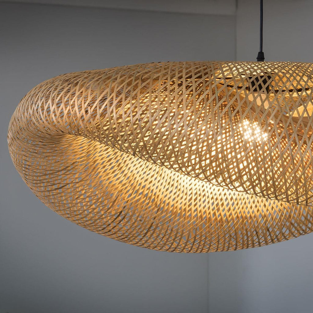 Natural Bamboo Rattan Ceiling Light Pendant - Contemporary Twist Design - 100cm