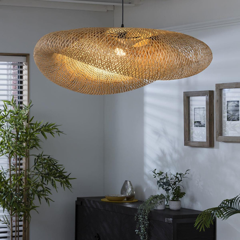 Natural Bamboo Rattan Ceiling Light Pendant - Contemporary Twist Design - 100cm