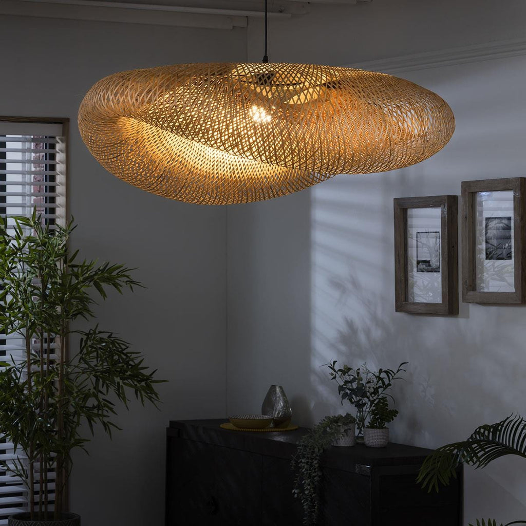 Natural Bamboo Rattan Ceiling Light Pendant - Contemporary Twist Design - 100cm