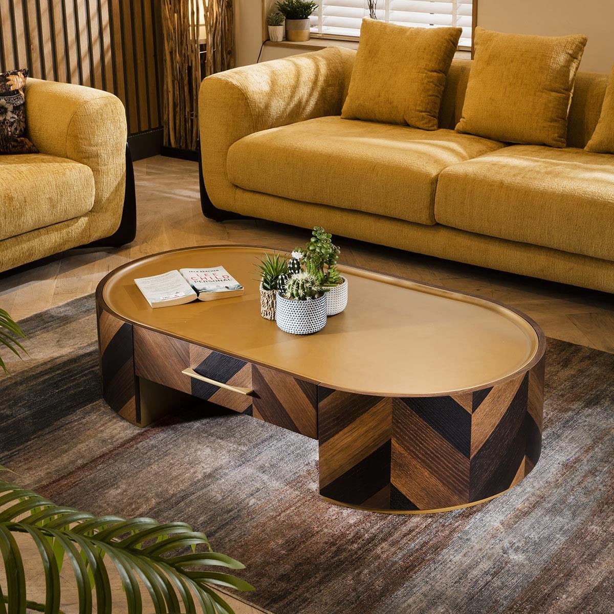 Rodez Oval Coffee Table with Drawer Brown