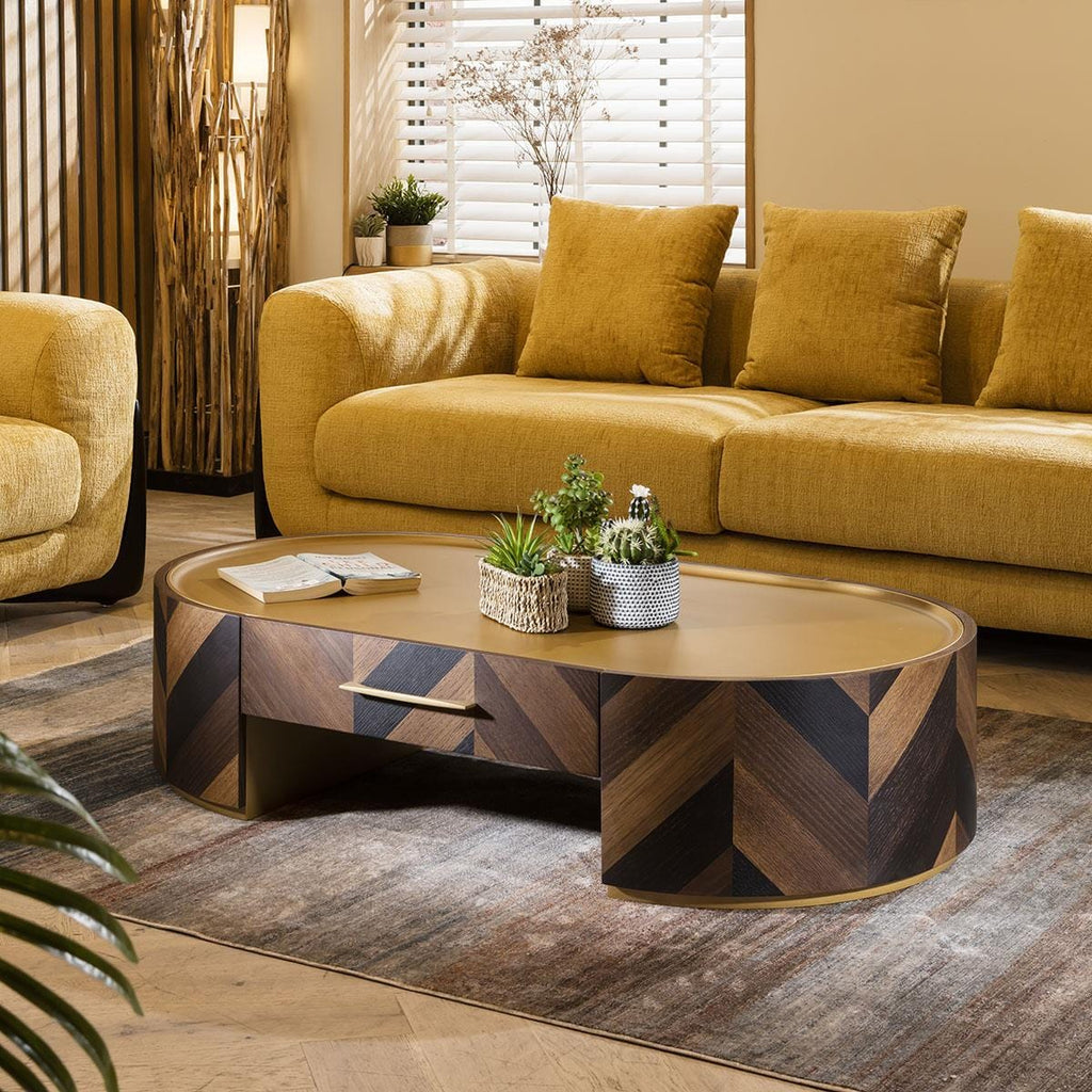 Rodez Oval Coffee Table with Drawer Brown
