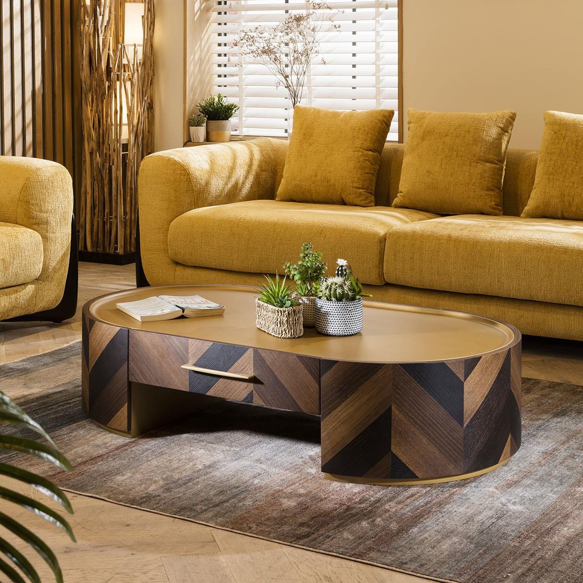 Rodez Oval Coffee Table with Drawer Brown