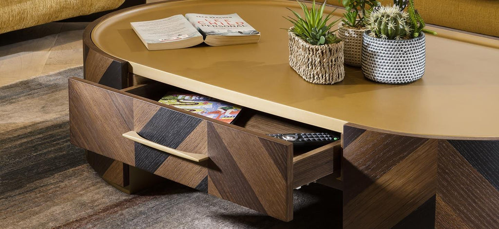 Rodez Oval Coffee Table with Drawer Brown