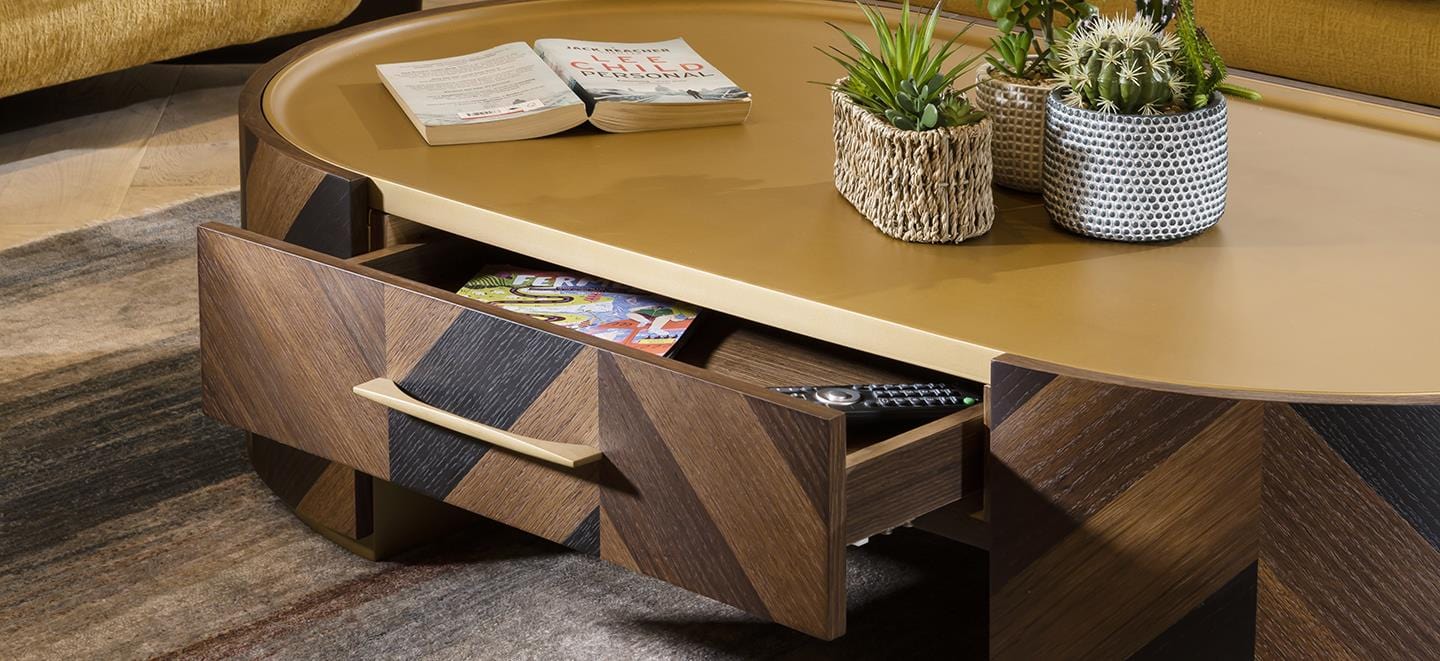 Rodez Oval Coffee Table with Drawer Brown