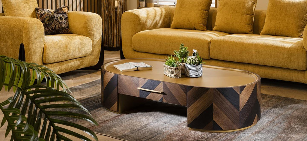 Rodez Oval Coffee Table with Drawer Brown