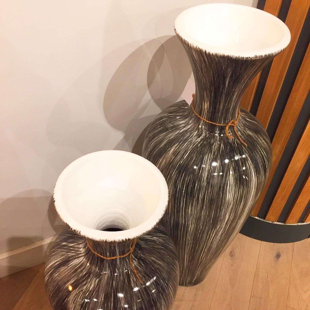 Pair of Huge Stunning Luxury Silver Shaded Flute Neck Vases Ornaments
