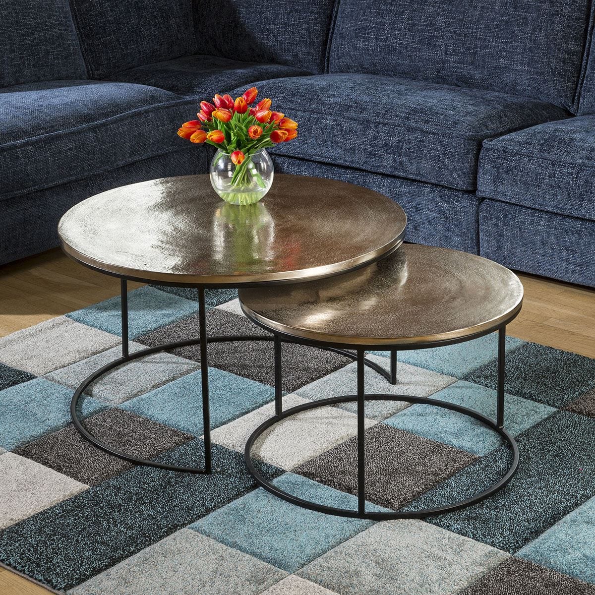 Pair of luxury Champagne Gold coloured Aluminium Round Coffee Tables