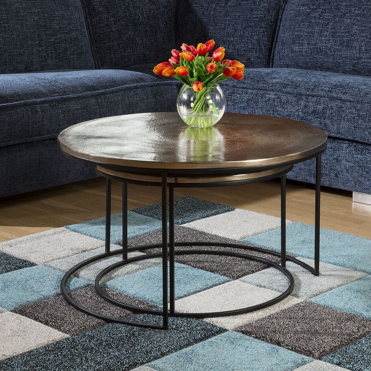 Pair of luxury Champagne Gold coloured Aluminium Round Coffee Tables