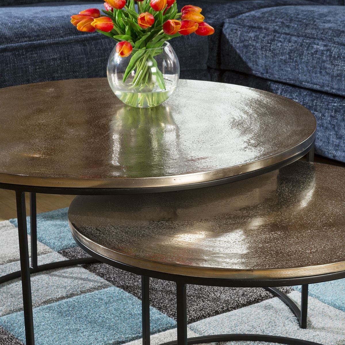 Pair of luxury Champagne Gold coloured Aluminium Round Coffee Tables