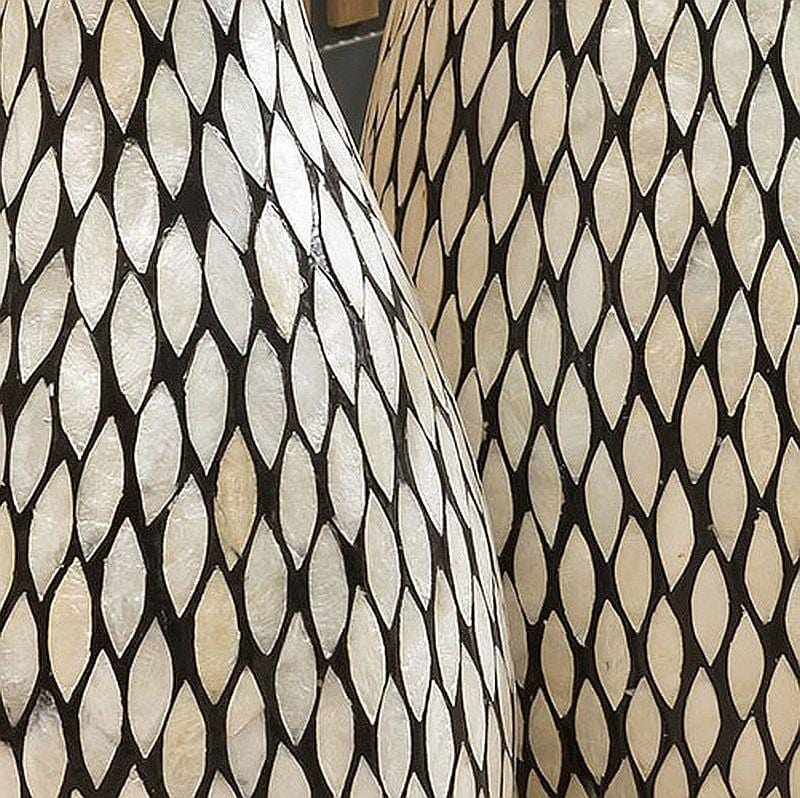 Pair of Stunning Shell Mosaic Vases 800 + 1000mm High Ivory Black