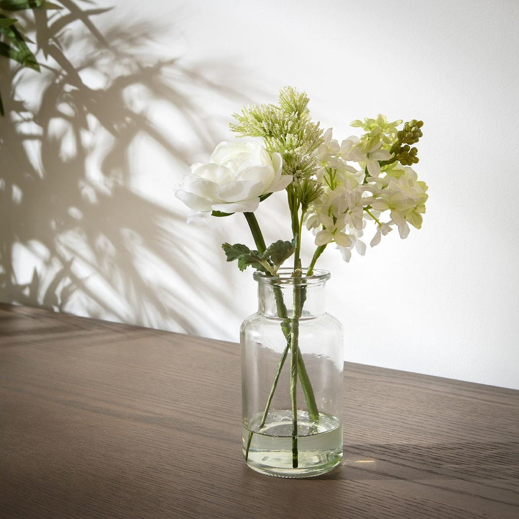Premium Artificial Flowers with Clear Glass Vase 25cm