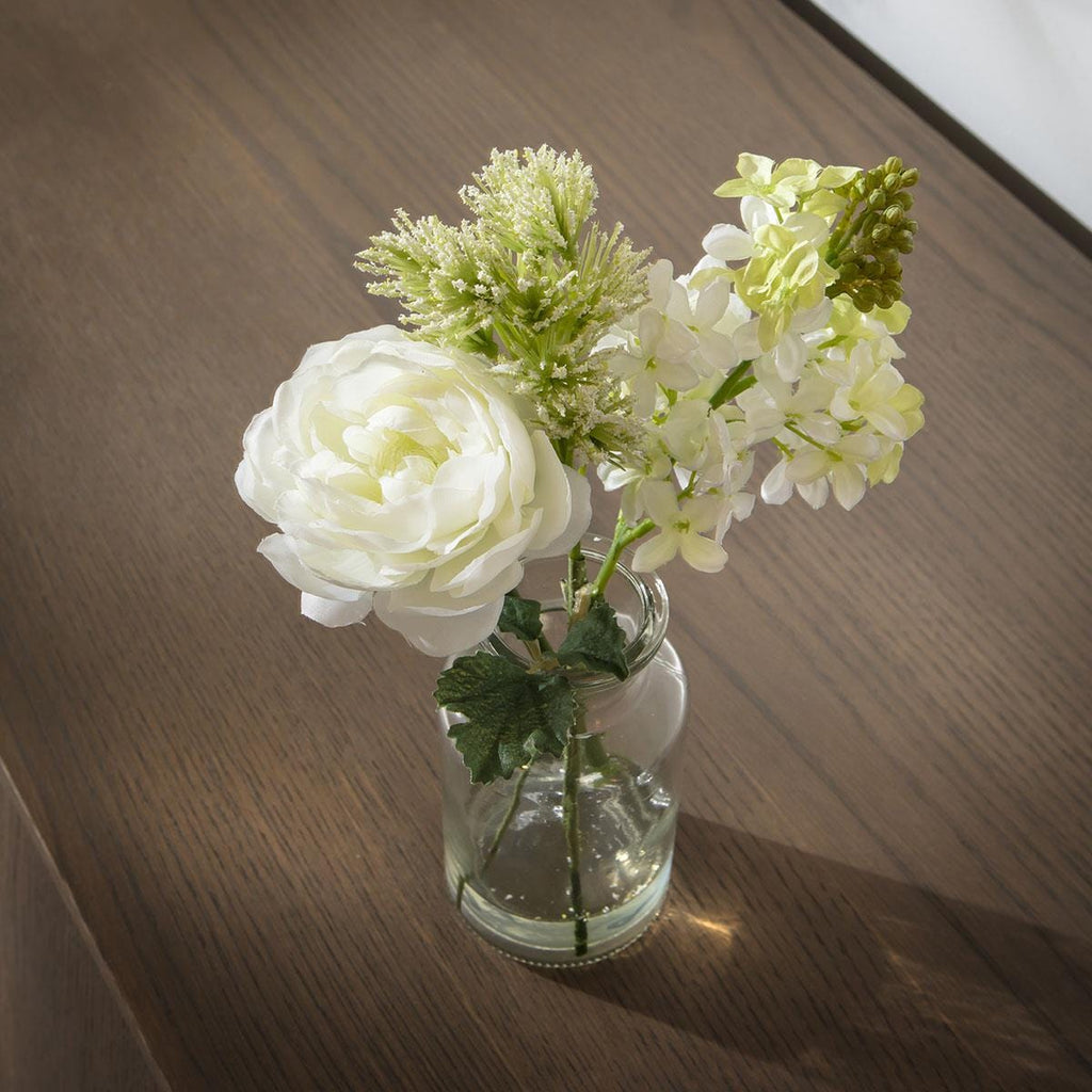 Premium Artificial Flowers with Clear Glass Vase 25cm