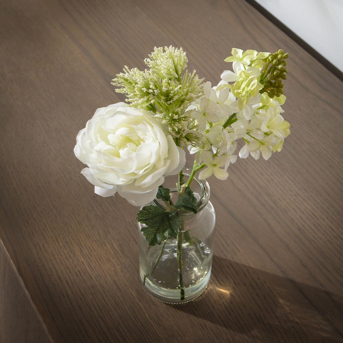 Premium Artificial Flowers with Clear Glass Vase 25cm