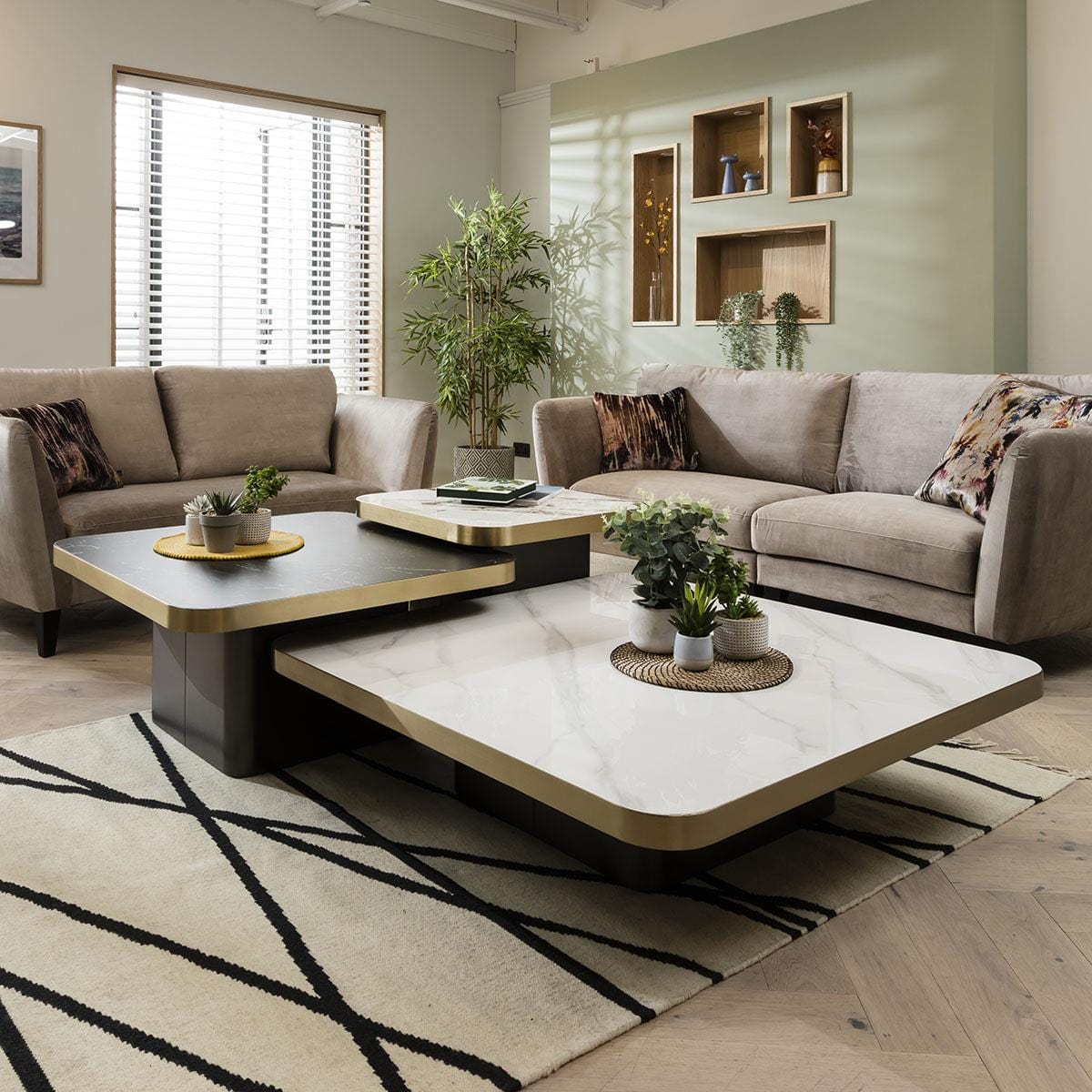 Premium Ceramic Marble Top Large Coffee Table with Metal Accent - White 120cm Square