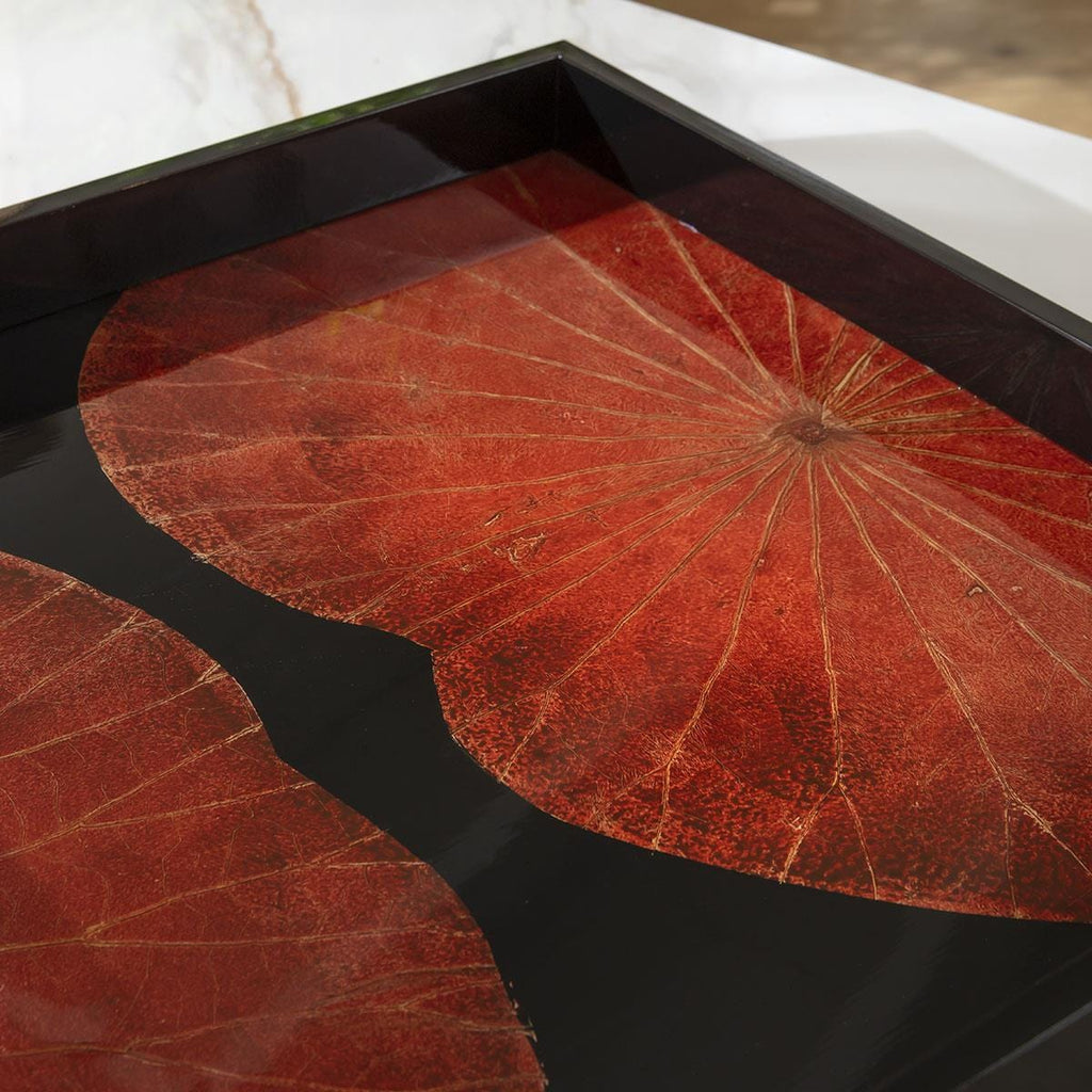 Premium Hand-Painted Glossy Large Square Wooden Tray Red & Black 50cm