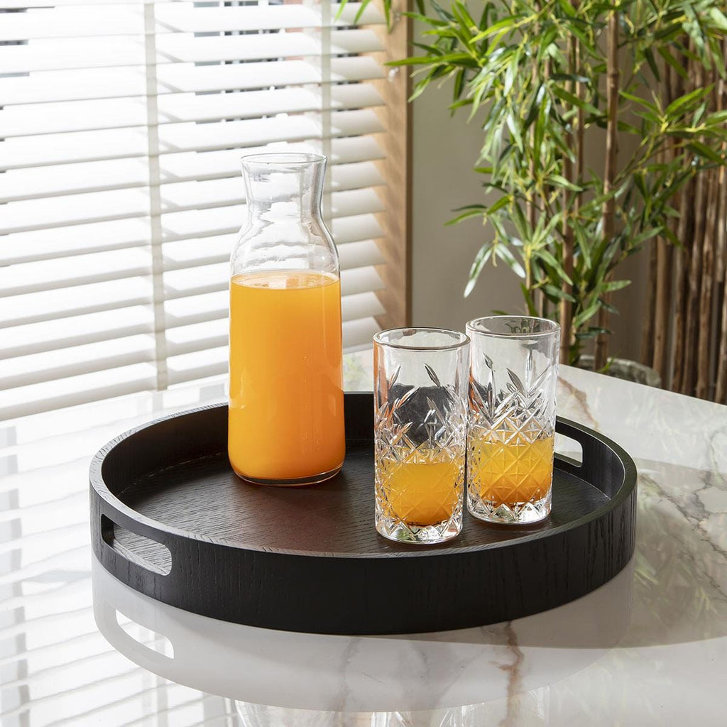 Premium Large Round Wooden Tray Black 40cm