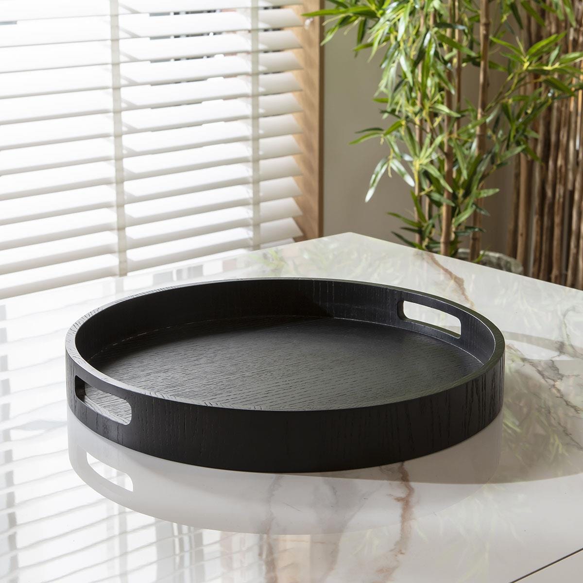 Premium Large Round Wooden Tray Black 40cm