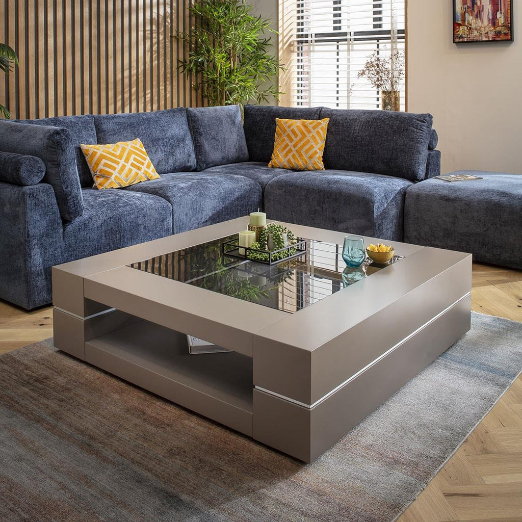 Billie Large Square Coffee Table Grey & Smoked Glass 120cm