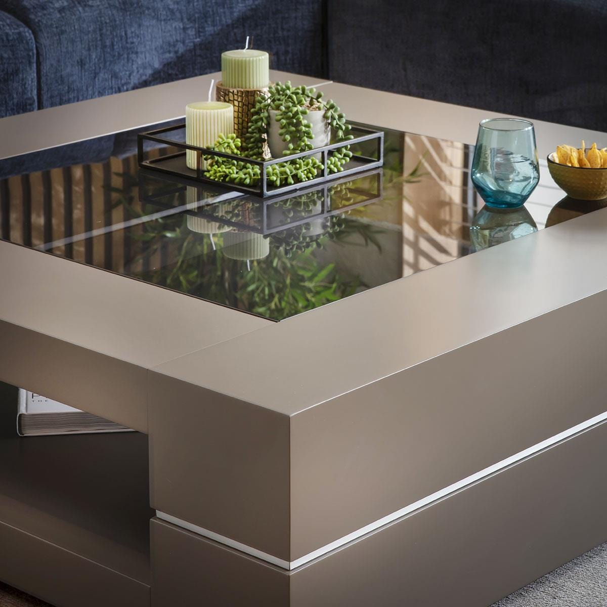 Billie Large Square Coffee Table Grey & Smoked Glass 120cm