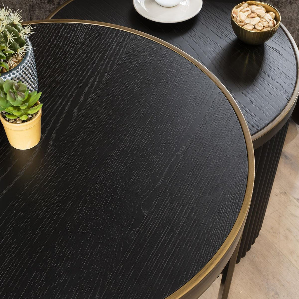 Dorian Round Nesting Side Table Set Black Oak & Brass 60cm