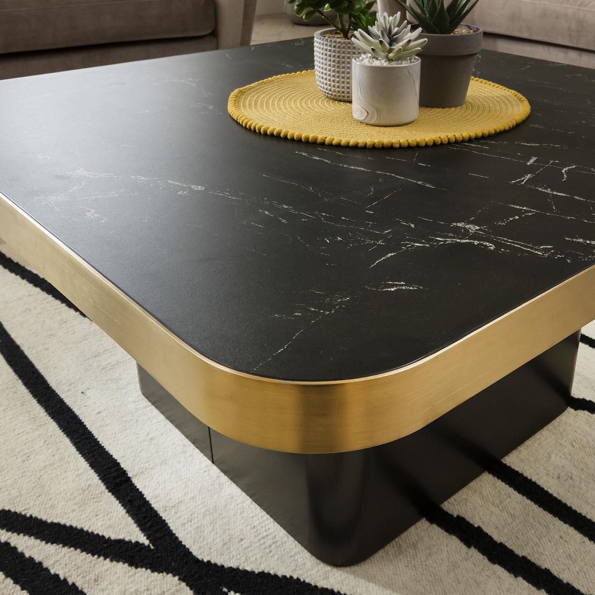 Premium Set of 2 Ceramic Marble Top Large Coffee Tables White & Black Square