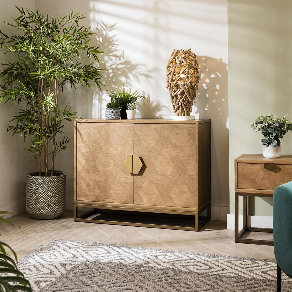 Hemingway 2 Door Sideboard Buffet Oak & Gold Brown 108cm