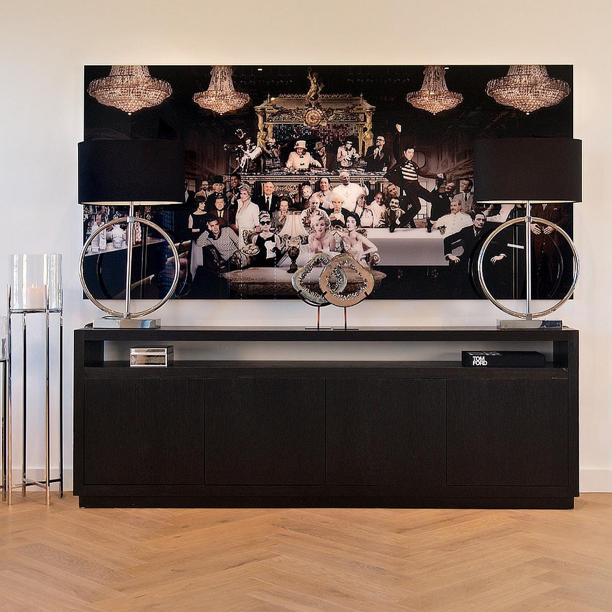 Quatropi 2.4m Black Oak Sideboard Dresser with 4 Cupboards and Open Shelf