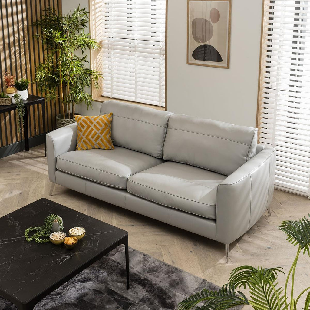Quatropi 3 Seater Premium Modern Sofa - Real Leather Grey- 215cm In Stock