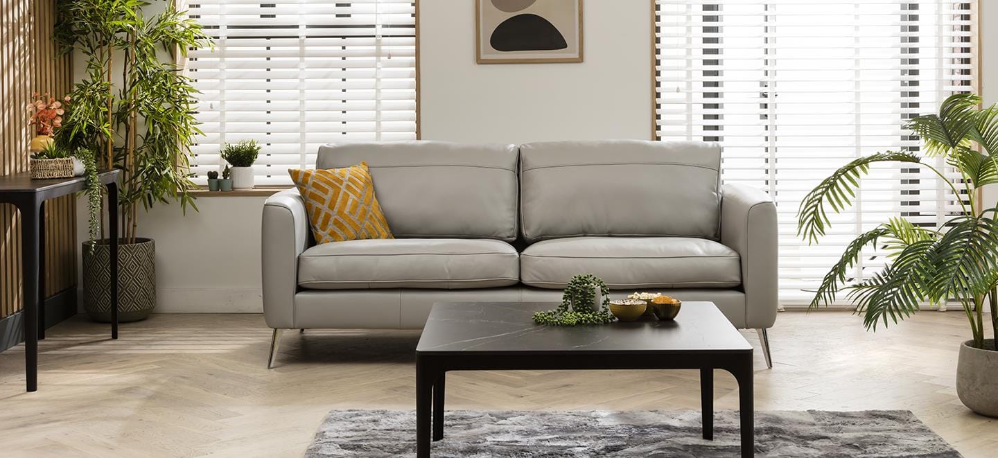 Quatropi 3 Seater Premium Modern Sofa - Real Leather Grey- 215cm In Stock