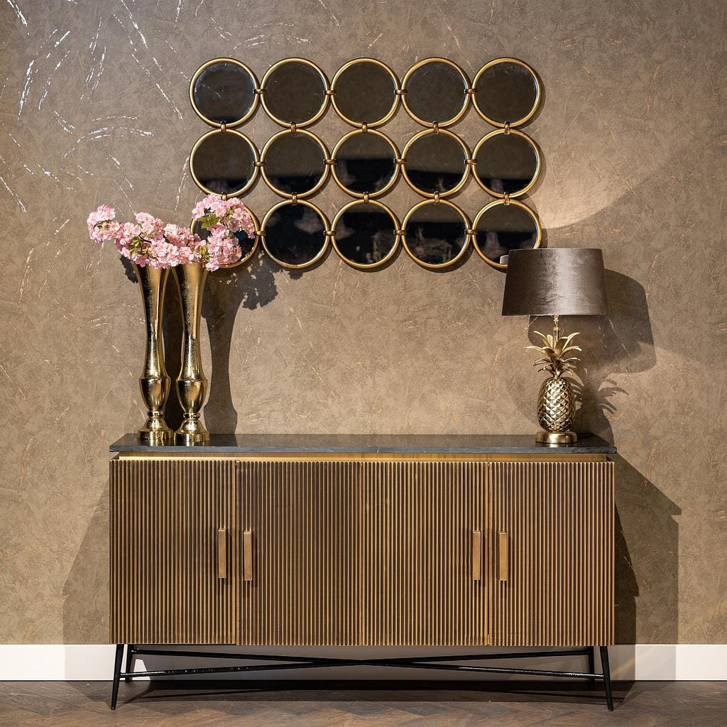 Quatropi 4 Door Sideboard Unit 160cm - Gold With Black Marble Top - Ironville