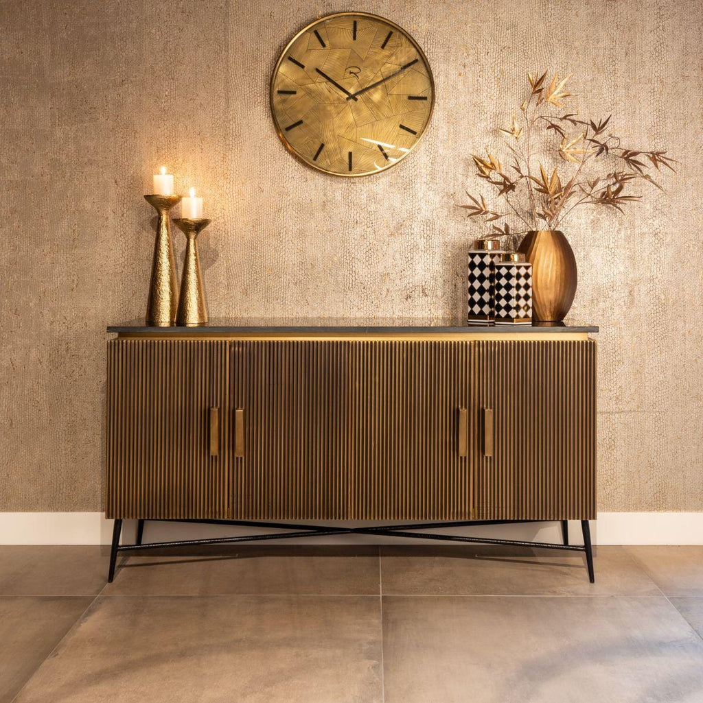 Quatropi 4 Door Sideboard Unit 160cm - Gold With Black Marble Top - Ironville