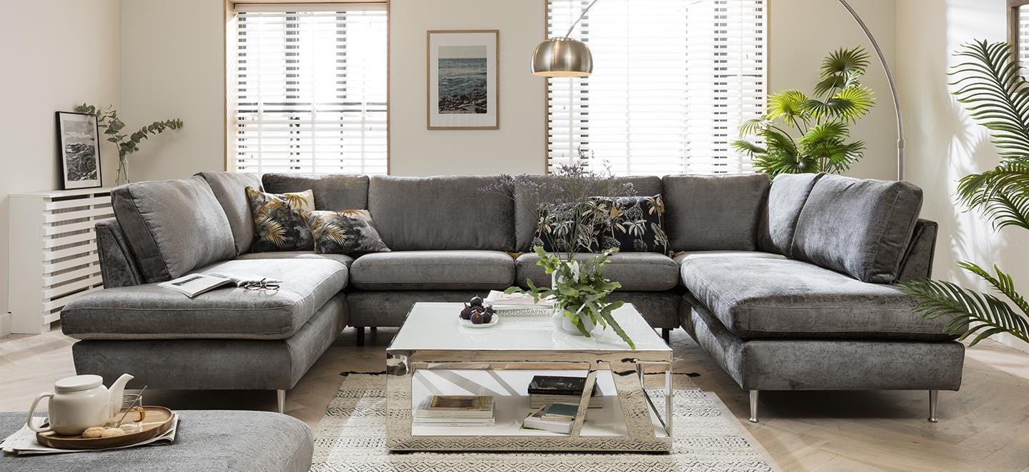 Quatropi 4 Seater Modular U-Shape Sofa - Open End Cinema Sofa, Tessa 343x225cm