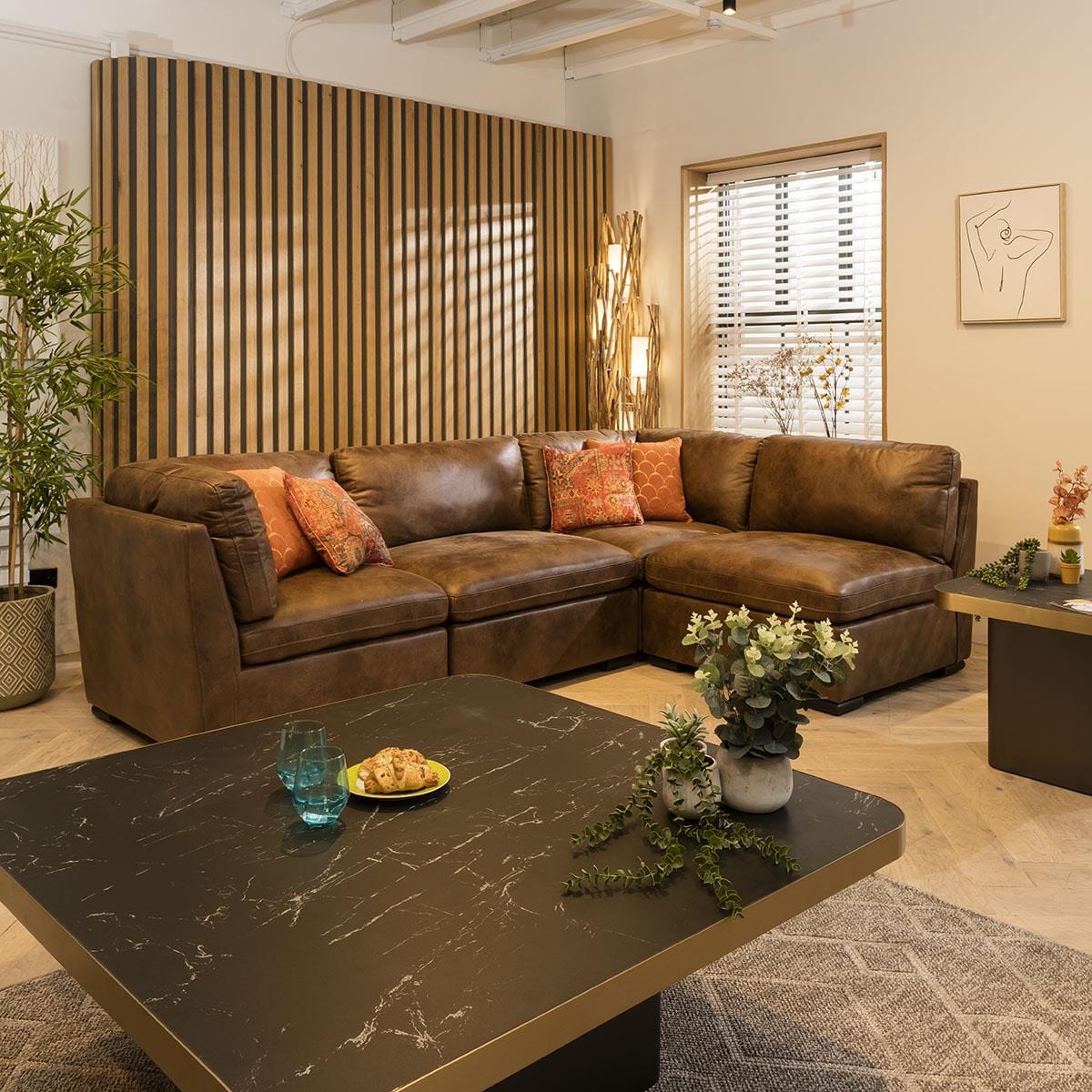 Mikey 4 Seater Corner Sofa Brown 285x190cm 12L