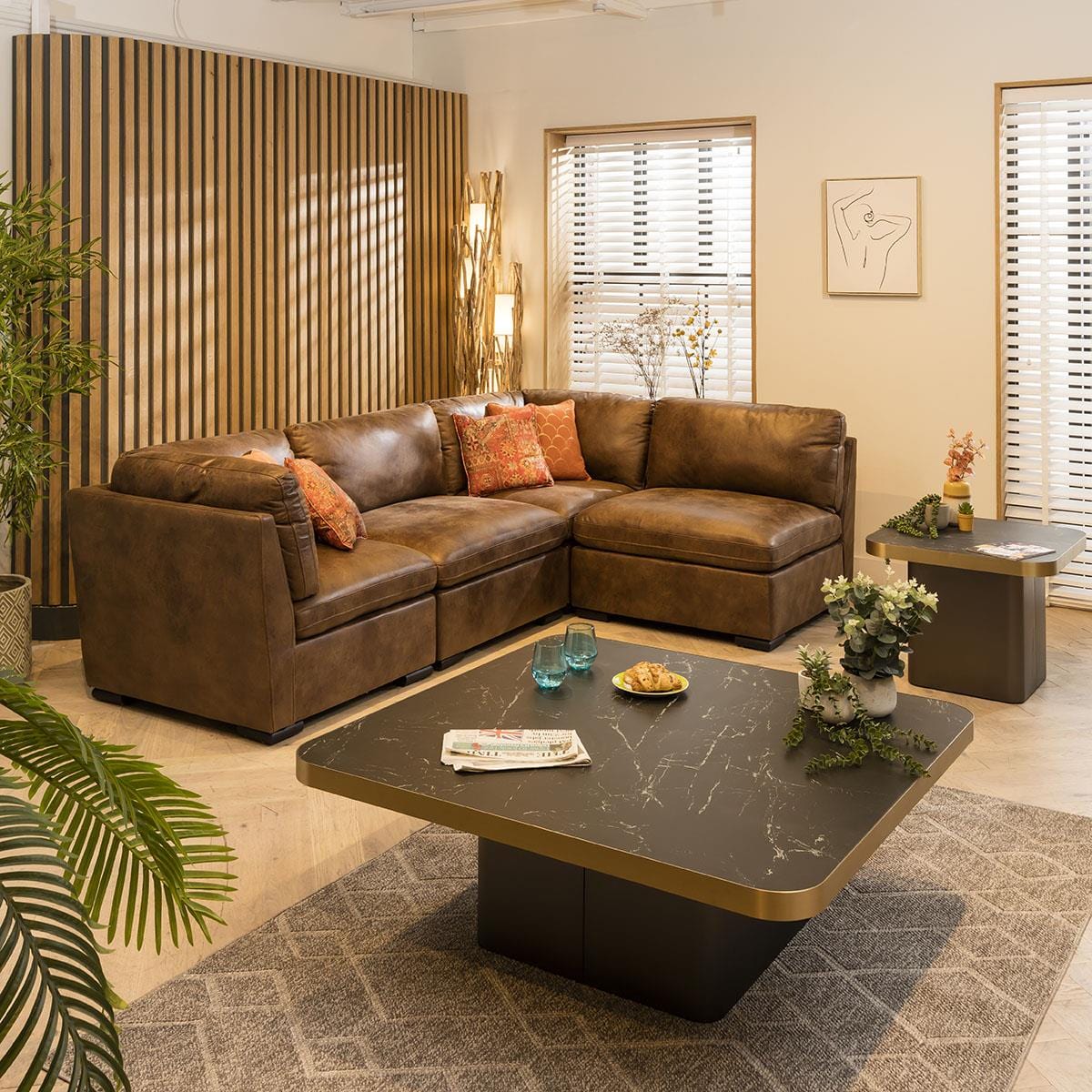 Mikey 4 Seater Corner Sofa Brown 285x190cm 12L