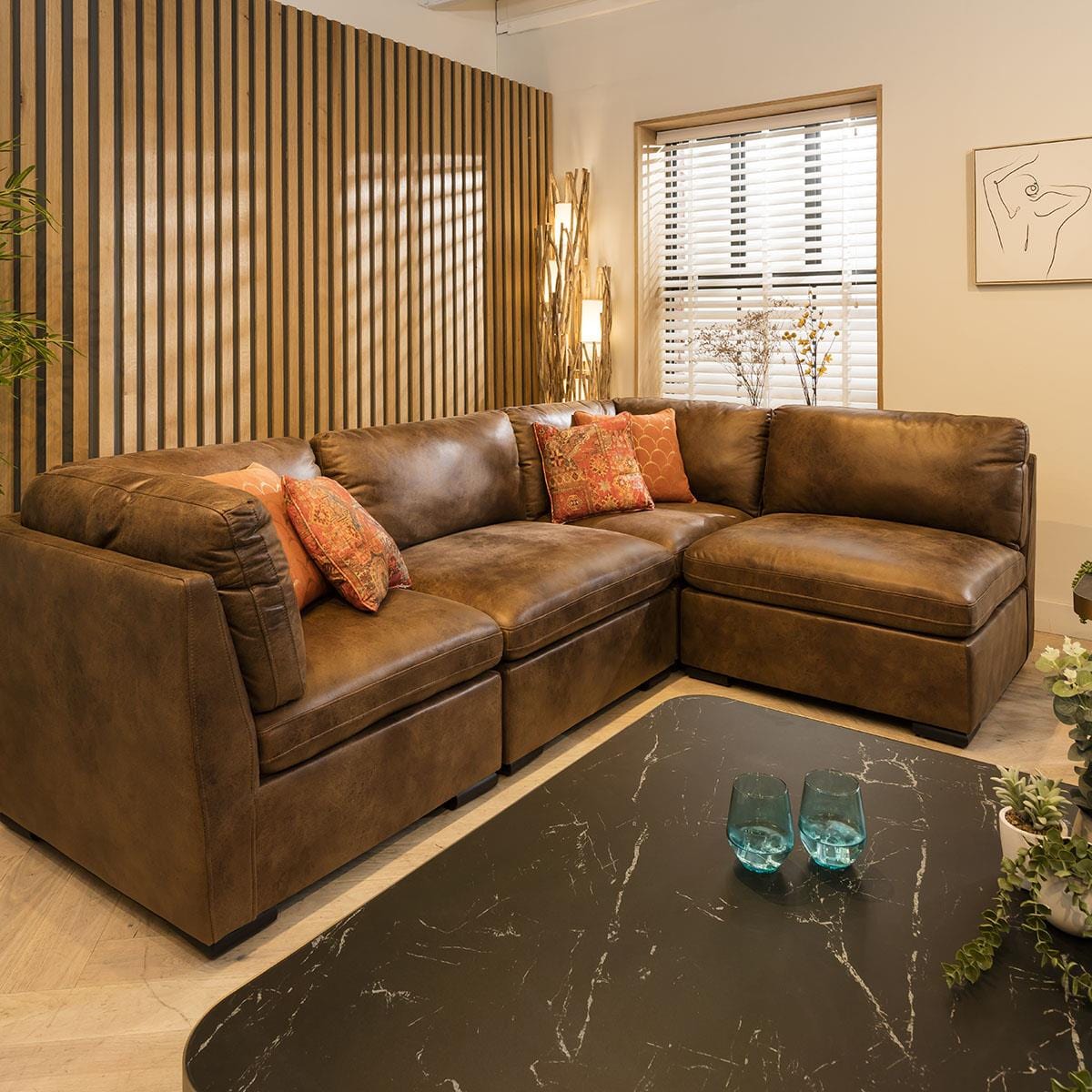 Mikey 4 Seater Corner Sofa Brown 285x190cm 12L