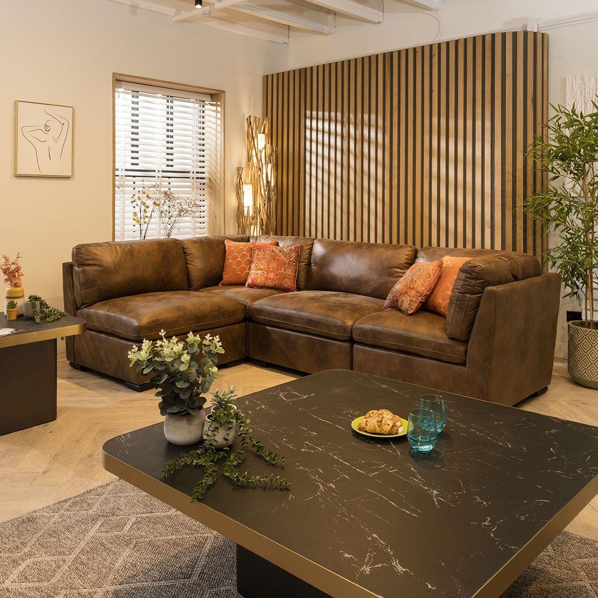 Mikey 4 Seater Corner Sofa Brown 285x190cm 12R