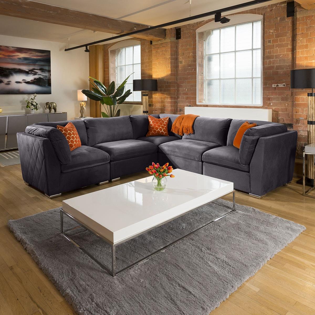 Mikey 5 Seater Corner Sofa Dark Grey 285x285cm 14