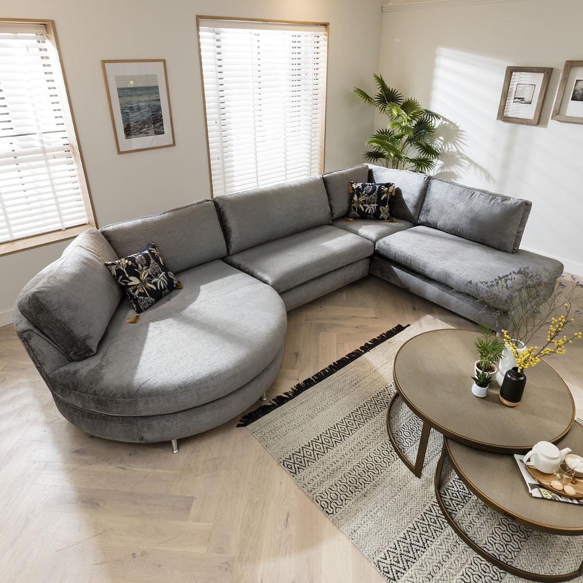 Quatropi 5 Seater Modular Corner Sofa - Round Chaise End, Tessa 376x225cm