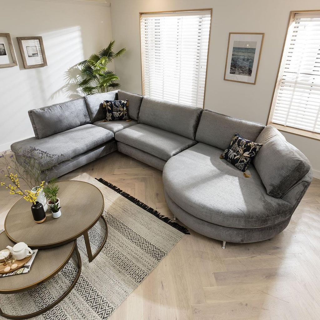 Quatropi 5 Seater Modular Corner Sofa - Round Chaise Right End, Tessa 376x225cm